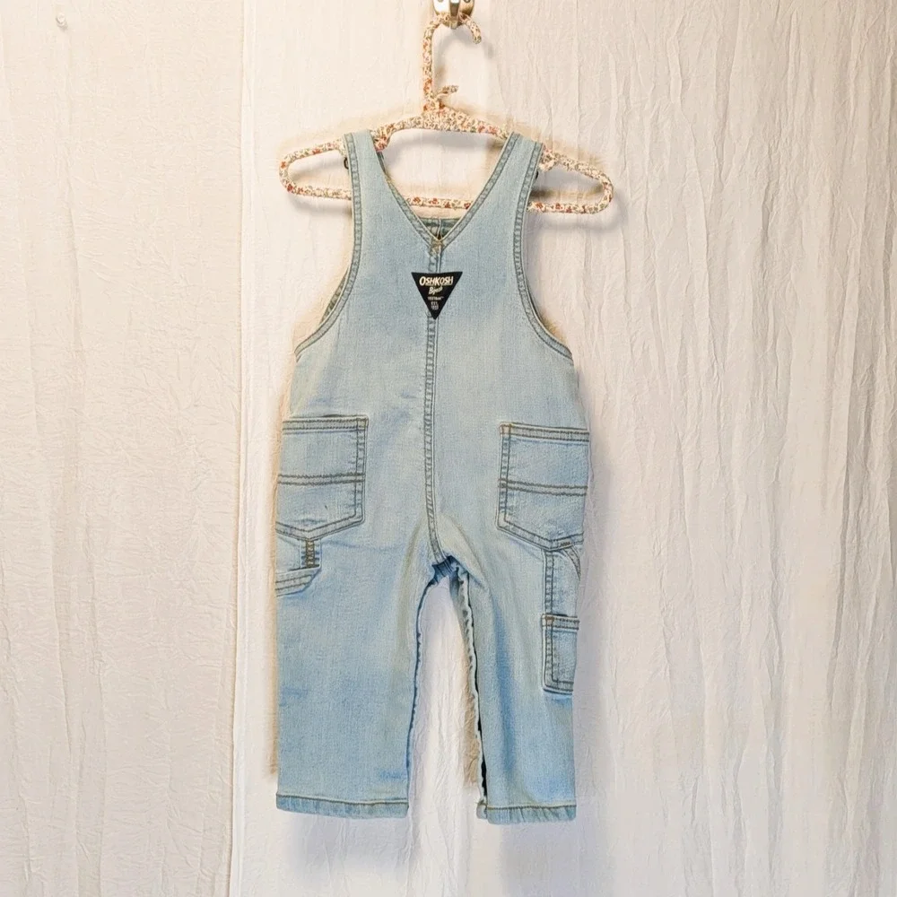 OshKosh B'gosh 12 month Overalls Cowgirl Cowboy Western Farmer Light Blue Denim - Picture 2 of 8